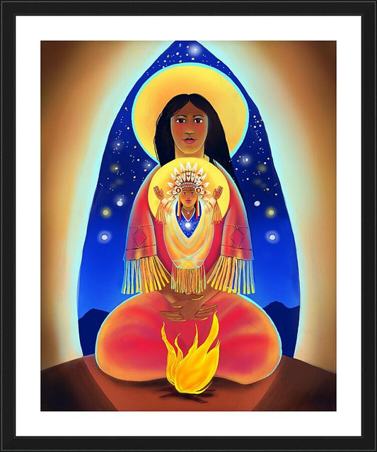 Wall Frame Black, Matted - Lakota Madonna with Child by Br. Mickey McGrath, OSFS - Trinity Stores