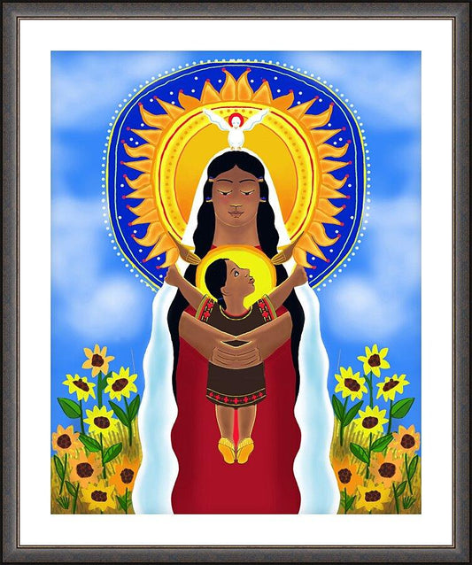 Wall Frame Espresso, Matted - Lakota Madonna with Sunflowers by Br. Mickey McGrath, OSFS - Trinity Stores