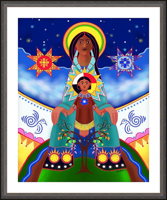 Wall Frame Espresso, Matted - Lakota Tipi Madonna by Br. Mickey McGrath, OSFS - Trinity Stores