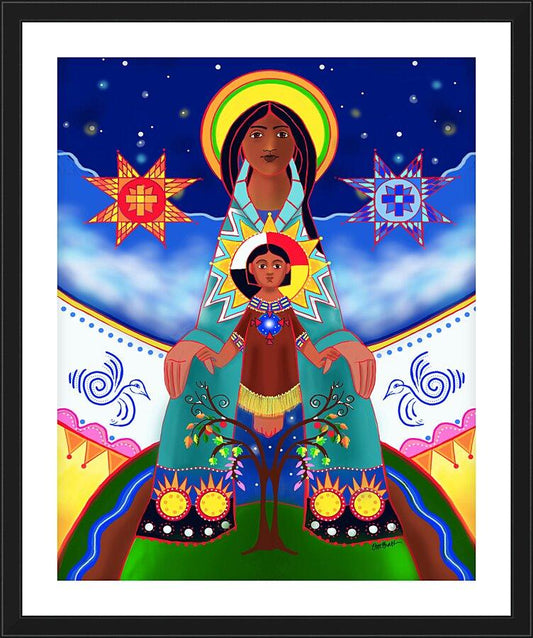 Wall Frame Black, Matted - Lakota Tipi Madonna by Br. Mickey McGrath, OSFS - Trinity Stores