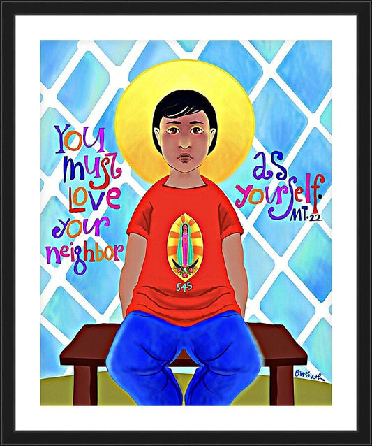 Wall Frame Black, Matted - Love Your Neighbor as Yourself by Br. Mickey McGrath, OSFS - Trinity Stores