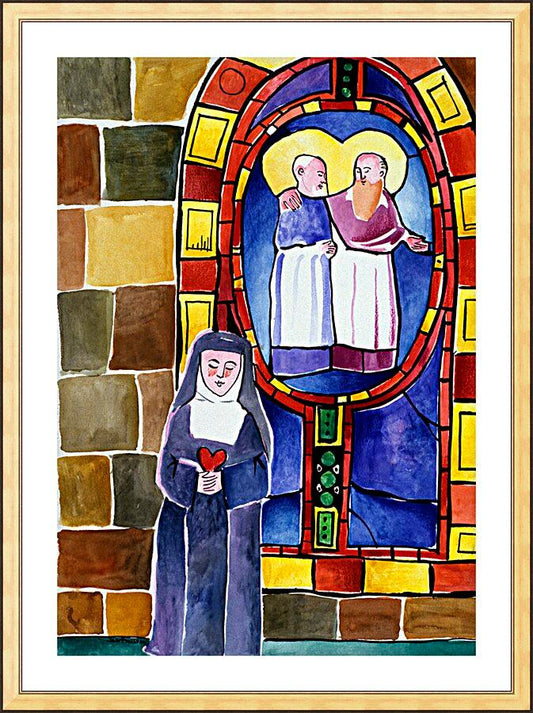 Wall Frame Gold, Matted - St. Margaret Mary Alacoque at Window by Br. Mickey McGrath, OSFS - Trinity Stores
