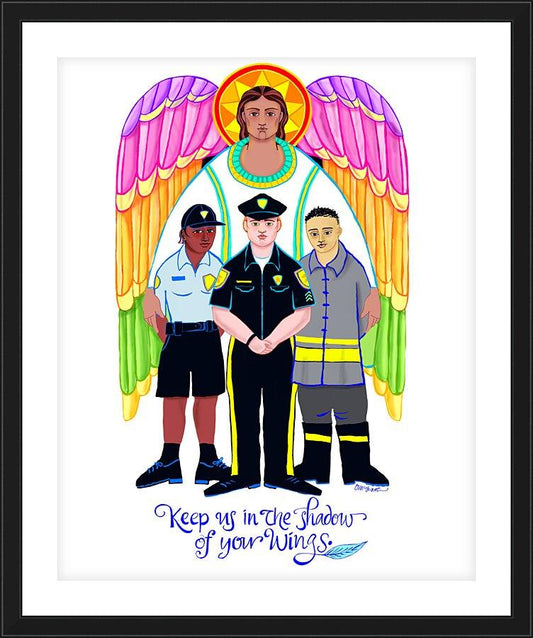 Wall Frame Black, Matted - St. Michael Archangel: Patron of Police and First Responders by Br. Mickey McGrath, OSFS - Trinity Stores