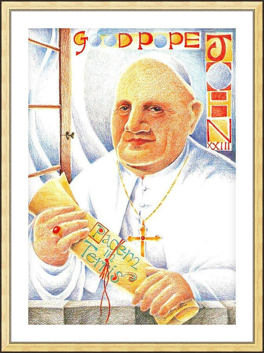 Wall Frame Gold, Matted - St. John XXIII by Br. Mickey McGrath, OSFS - Trinity Stores