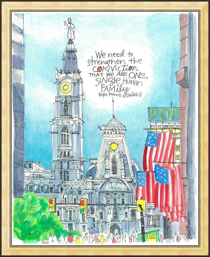 Wall Frame Gold - Pope Francis: Philly City Hall by Br. Mickey McGrath, OSFS - Trinity Stores