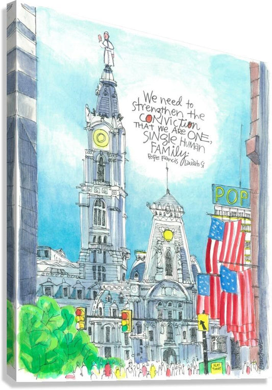 Canvas Print - Pope Francis: Philly City Hall by Br. Mickey McGrath, OSFS - Trinity Stores