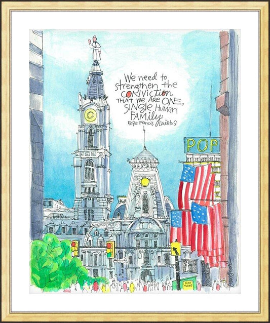 Wall Frame Gold, Matted - Pope Francis: Philly City Hall by Br. Mickey McGrath, OSFS - Trinity Stores