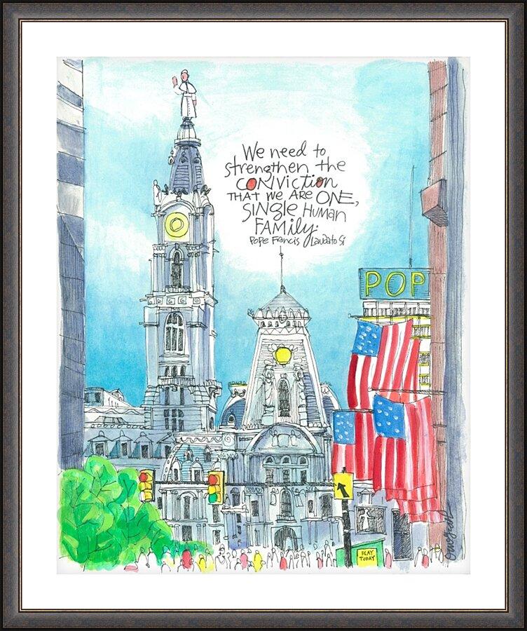 Wall Frame Espresso, Matted - Pope Francis: Philly City Hall by Br. Mickey McGrath, OSFS - Trinity Stores