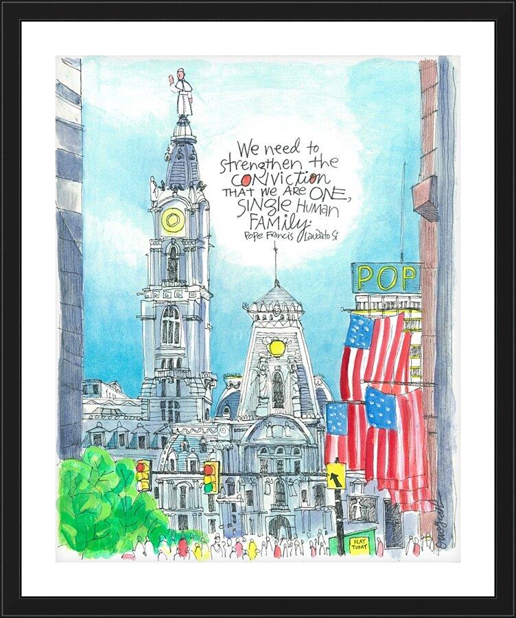 Wall Frame Black, Matted - Pope Francis: Philly City Hall by Br. Mickey McGrath, OSFS - Trinity Stores
