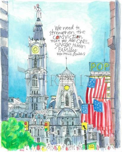 Metal Print - Pope Francis: Philly City Hall by Br. Mickey McGrath, OSFS - Trinity Stores