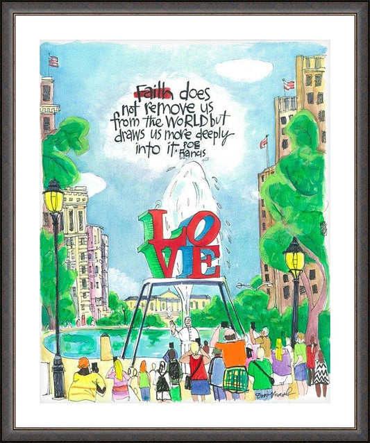 Wall Frame Espresso, Matted - Pope Francis: Philly Love by Br. Mickey McGrath, OSFS - Trinity Stores