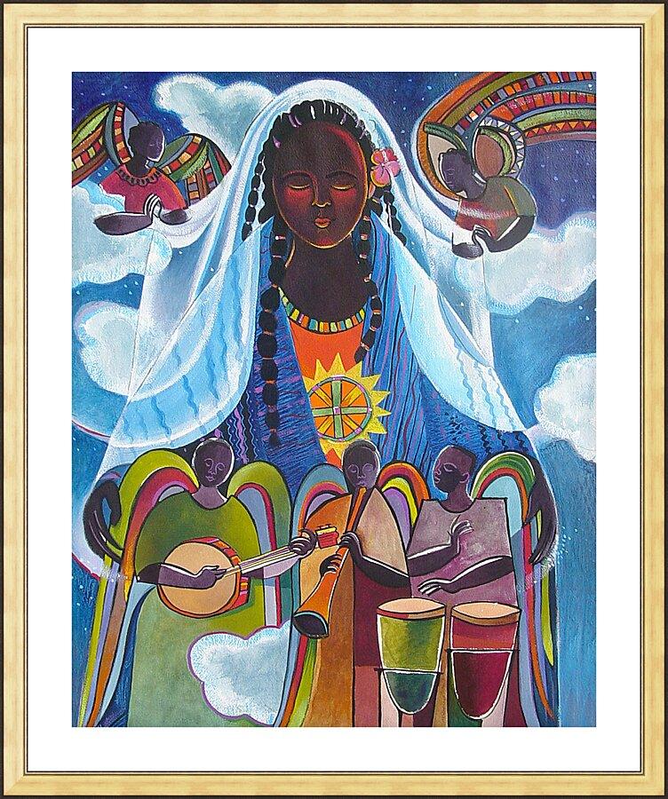 Wall Frame Gold, Matted - Mary, Queen of the Angels by Br. Mickey McGrath, OSFS - Trinity Stores
