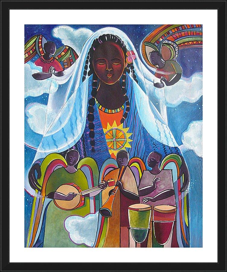 Wall Frame Black, Matted - Mary, Queen of the Angels by Br. Mickey McGrath, OSFS - Trinity Stores