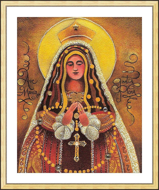 Wall Frame Gold, Matted - Mary, Queen of the Rosary by Br. Mickey McGrath, OSFS - Trinity Stores
