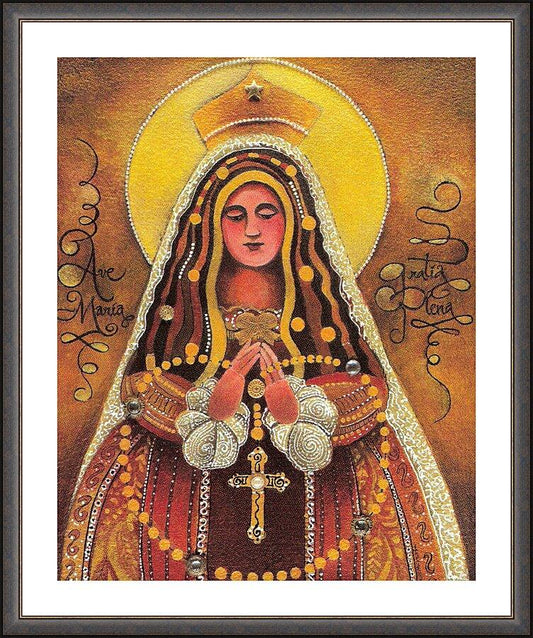 Wall Frame Espresso, Matted - Mary, Queen of the Rosary by Br. Mickey McGrath, OSFS - Trinity Stores