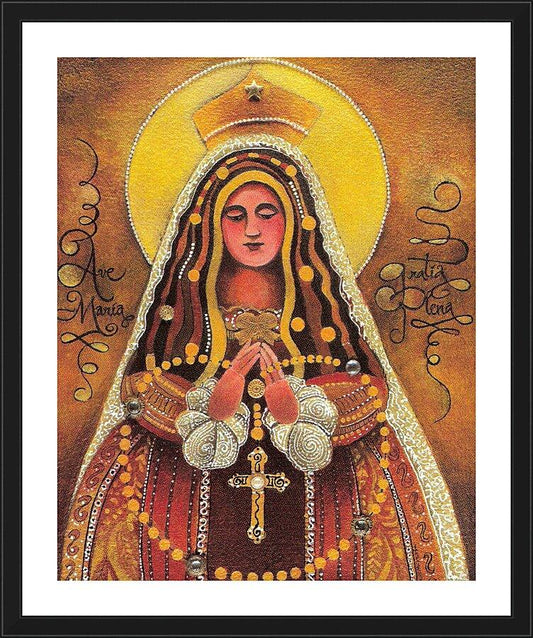 Wall Frame Black, Matted - Mary, Queen of the Rosary by Br. Mickey McGrath, OSFS - Trinity Stores