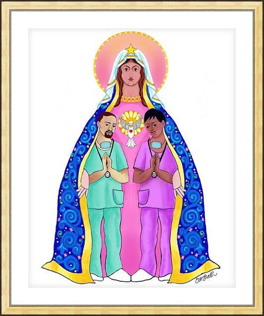 Wall Frame Gold, Matted - Our Lady of Refuge with Health Care Workers by Br. Mickey McGrath, OSFS - Trinity Stores