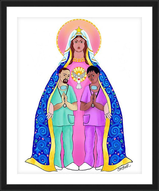 Wall Frame Black, Matted - Our Lady of Refuge with Health Care Workers by Br. Mickey McGrath, OSFS - Trinity Stores