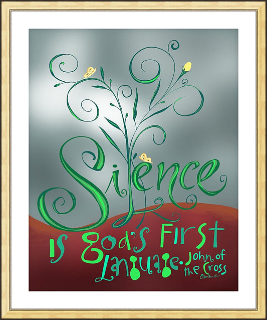 Wall Frame Gold, Matted - Silence is God's First Language by M. McGrath