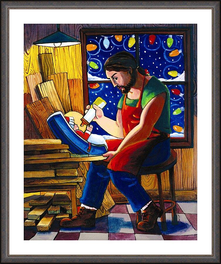 Wall Frame Espresso, Matted - St. Joseph and Son's Christmas by Br. Mickey McGrath, OSFS - Trinity Stores