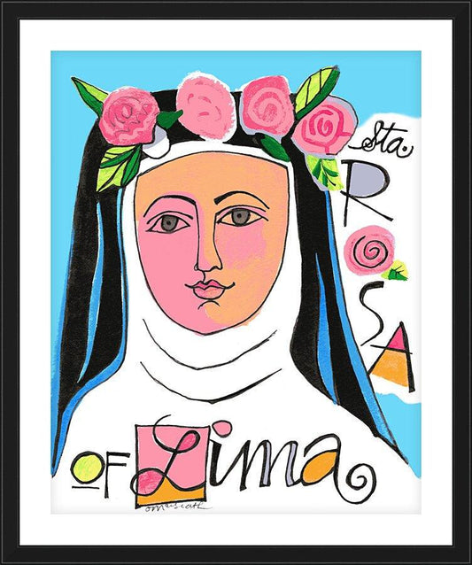 Wall Frame Black, Matted - St. Rose of Lima by Br. Mickey McGrath, OSFS - Trinity Stores