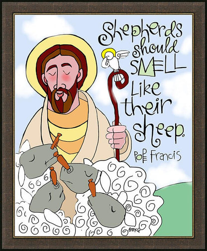 Wall Frame Espresso - Shepherds Should Smell Like Their Sheep by Br. Mickey McGrath, OSFS - Trinity Stores