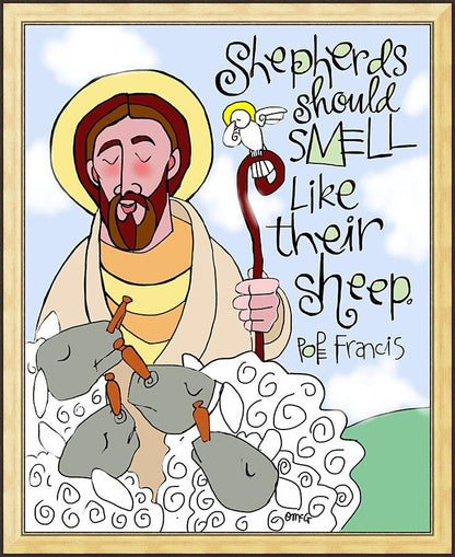 Wall Frame Gold - Shepherds Should Smell Like Their Sheep by Br. Mickey McGrath, OSFS - Trinity Stores