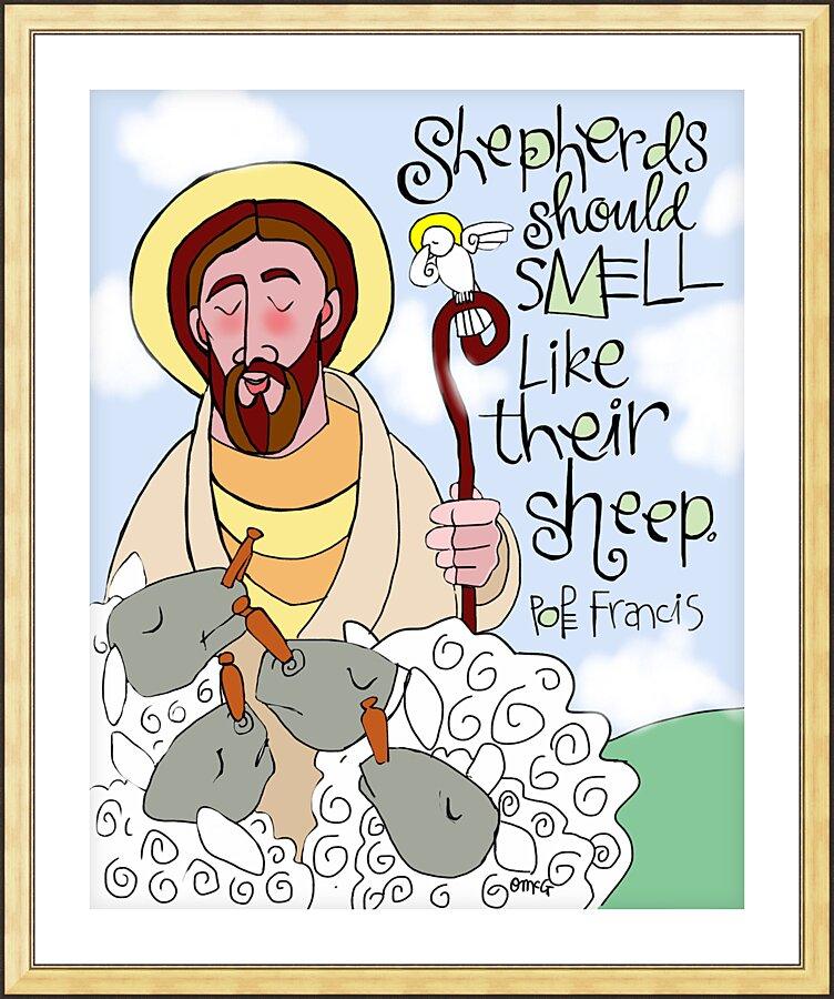 Wall Frame Gold, Matted - Shepherds Should Smell Like Their Sheep by Br. Mickey McGrath, OSFS - Trinity Stores