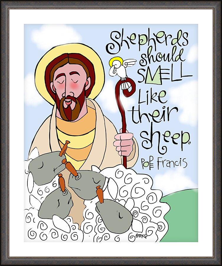 Wall Frame Espresso, Matted - Shepherds Should Smell Like Their Sheep by Br. Mickey McGrath, OSFS - Trinity Stores