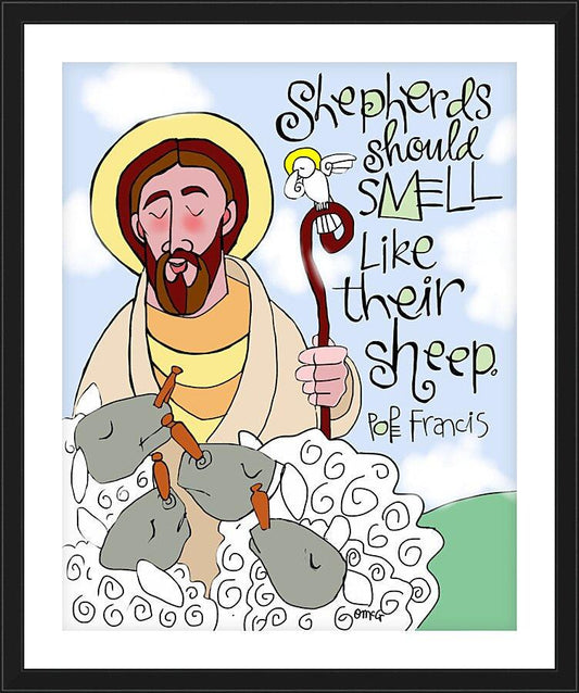 Wall Frame Black, Matted - Shepherds Should Smell Like Their Sheep by Br. Mickey McGrath, OSFS - Trinity Stores