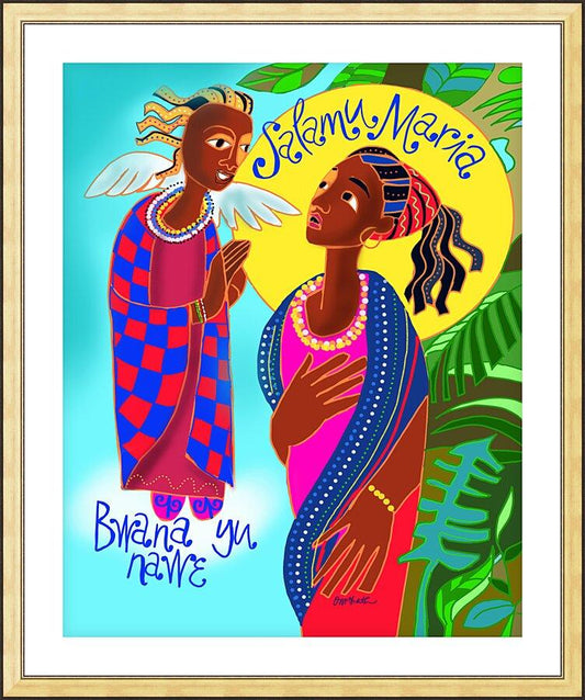 Wall Frame Gold, Matted - Swahili Annunciation by Br. Mickey McGrath, OSFS - Trinity Stores