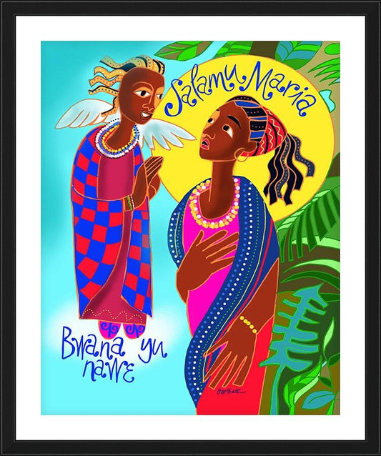 Wall Frame Black, Matted - Swahili Annunciation by Br. Mickey McGrath, OSFS - Trinity Stores