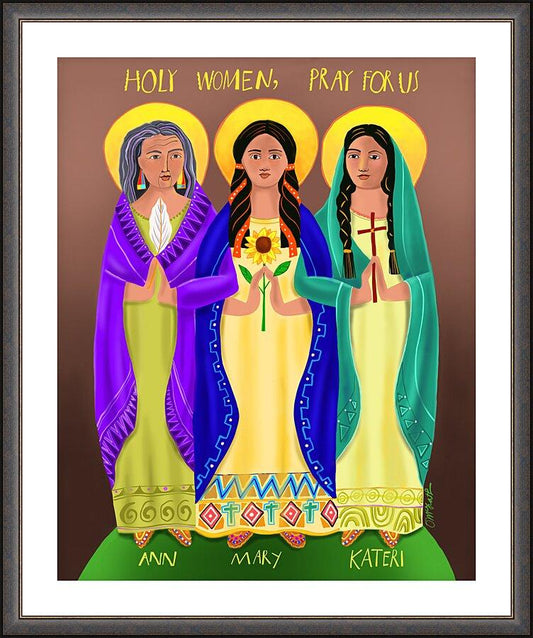 Wall Frame Espresso, Matted - Sts. Mary, Ann, Kateri - Holy Women Pray for Us by M. McGrath