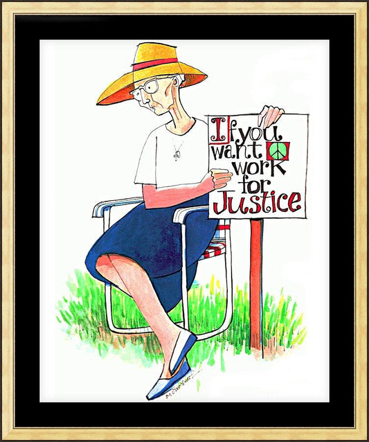 Wall Frame Gold, Matted - Work for Justice by Br. Mickey McGrath, OSFS - Trinity Stores