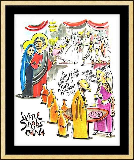 Wall Frame Gold, Matted - Wine Snobs in Cana by Br. Mickey McGrath, OSFS - Trinity Stores