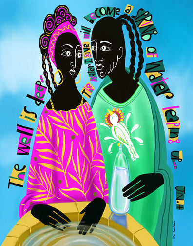 Wall Frame Black, Matted - Women At The Well by M. McGrath