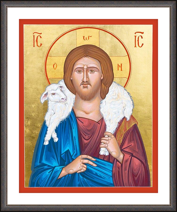 Wall Frame Espresso, Matted - Christ the Good Shepherd by Robert Gerwing - Trinity Stores