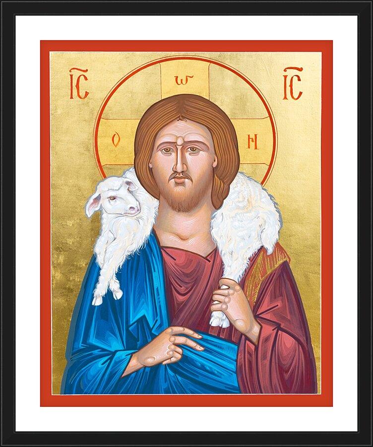 Wall Frame Black, Matted - Christ the Good Shepherd by Robert Gerwing, OFM - Trinity Stores