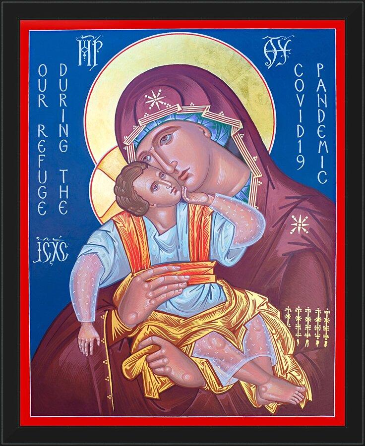 Wall Frame Black - Mother of God, Our Refuge During Covid-19 Pandemic by Robert Gerwing, OFM - Trinity Stores