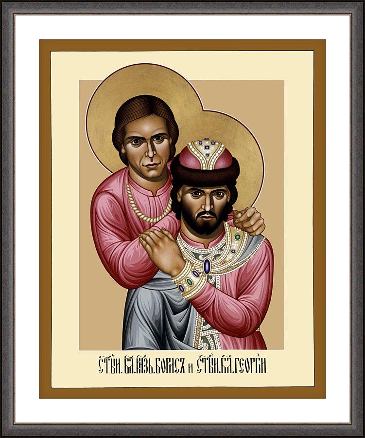 Wall Frame Espresso, Matted - Sts. Boris and George the Hungarian by Br. Robert Lentz, OFM - Trinity Stores