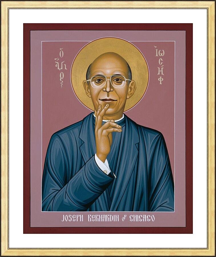 Wall Frame Gold, Matted - Cardinal Bernardin of Chicago by Br. Robert Lentz, OFM - Trinity Stores
