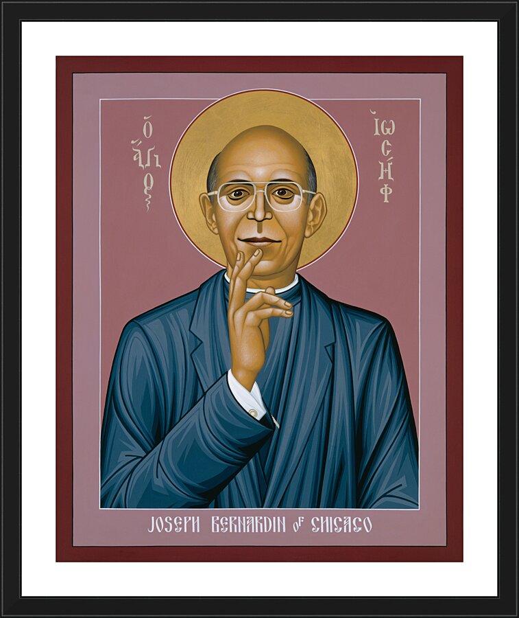 Wall Frame Black, Matted - Cardinal Bernardin of Chicago by Br. Robert Lentz, OFM - Trinity Stores