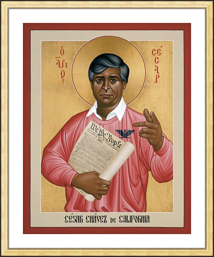 Wall Frame Gold, Matted - Cesar Chavez by Br. Robert Lentz, OFM - Trinity Stores