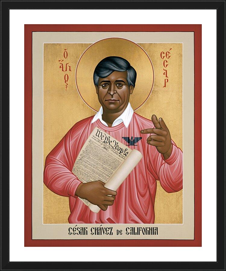 Wall Frame Black, Matted - Cesar Chavez by Br. Robert Lentz, OFM - Trinity Stores