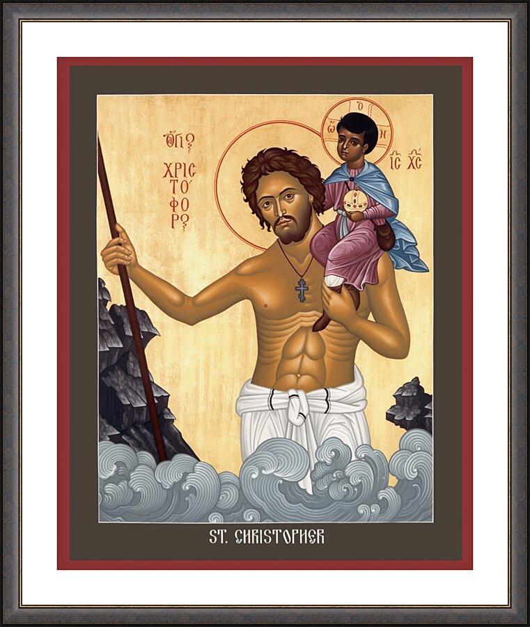 Wall Frame Espresso, Matted - St. Christopher by Br. Robert Lentz, OFM - Trinity Stores