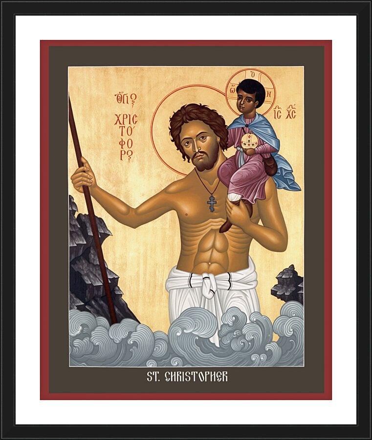 Wall Frame Black, Matted - St. Christopher by Br. Robert Lentz, OFM - Trinity Stores