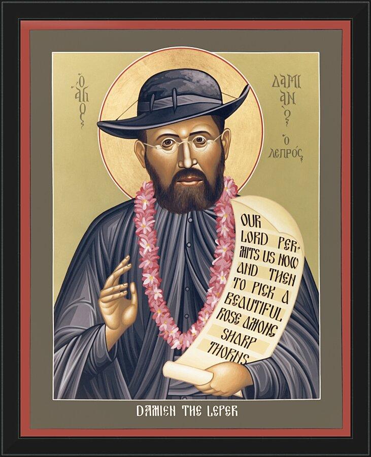 Wall Frame Black - St. Damien the Leper by Br. Robert Lentz, OFM - Trinity Stores