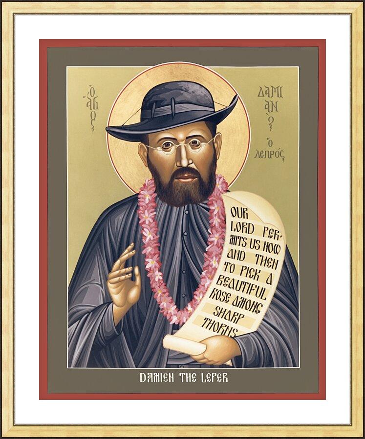 Wall Frame Gold, Matted - St. Damien the Leper by Br. Robert Lentz, OFM - Trinity Stores