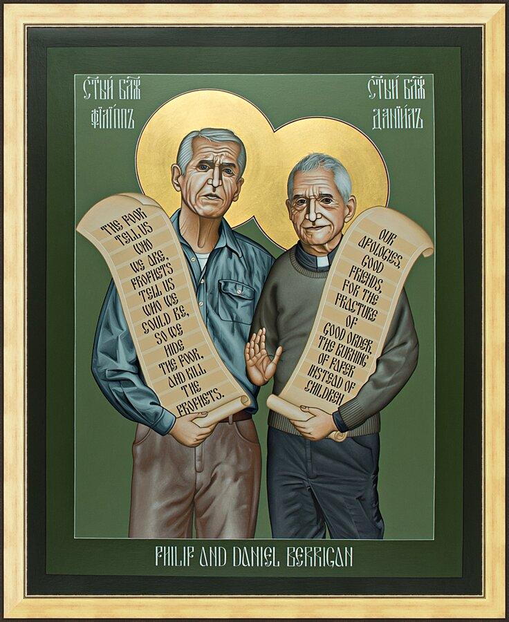 Wall Frame Gold - Philip and Daniel Berrigan by Br. Robert Lentz, OFM - Trinity Stores