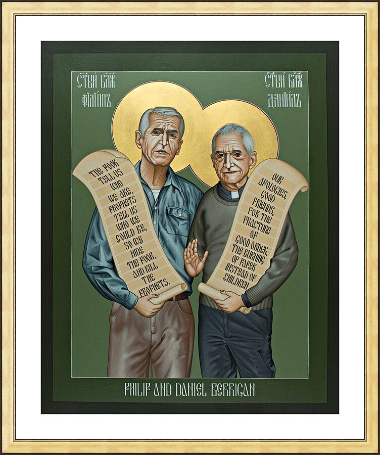 Wall Frame Gold, Matted - Philip and Daniel Berrigan by Br. Robert Lentz, OFM - Trinity Stores
